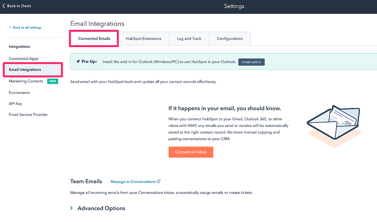 Hubspot connect email client